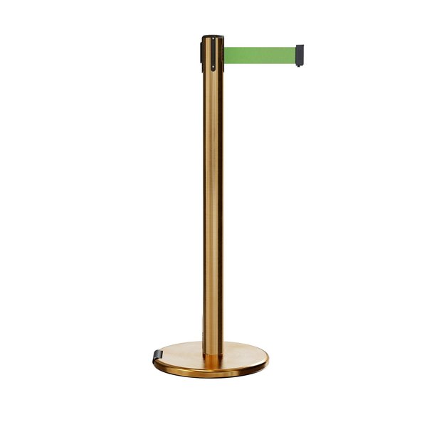 Montour Line Retractable Belt Rolling Stanchion, 2.5ft Sat.Brass Post  11ft. Lt Grn ME630-SB-LGN-110